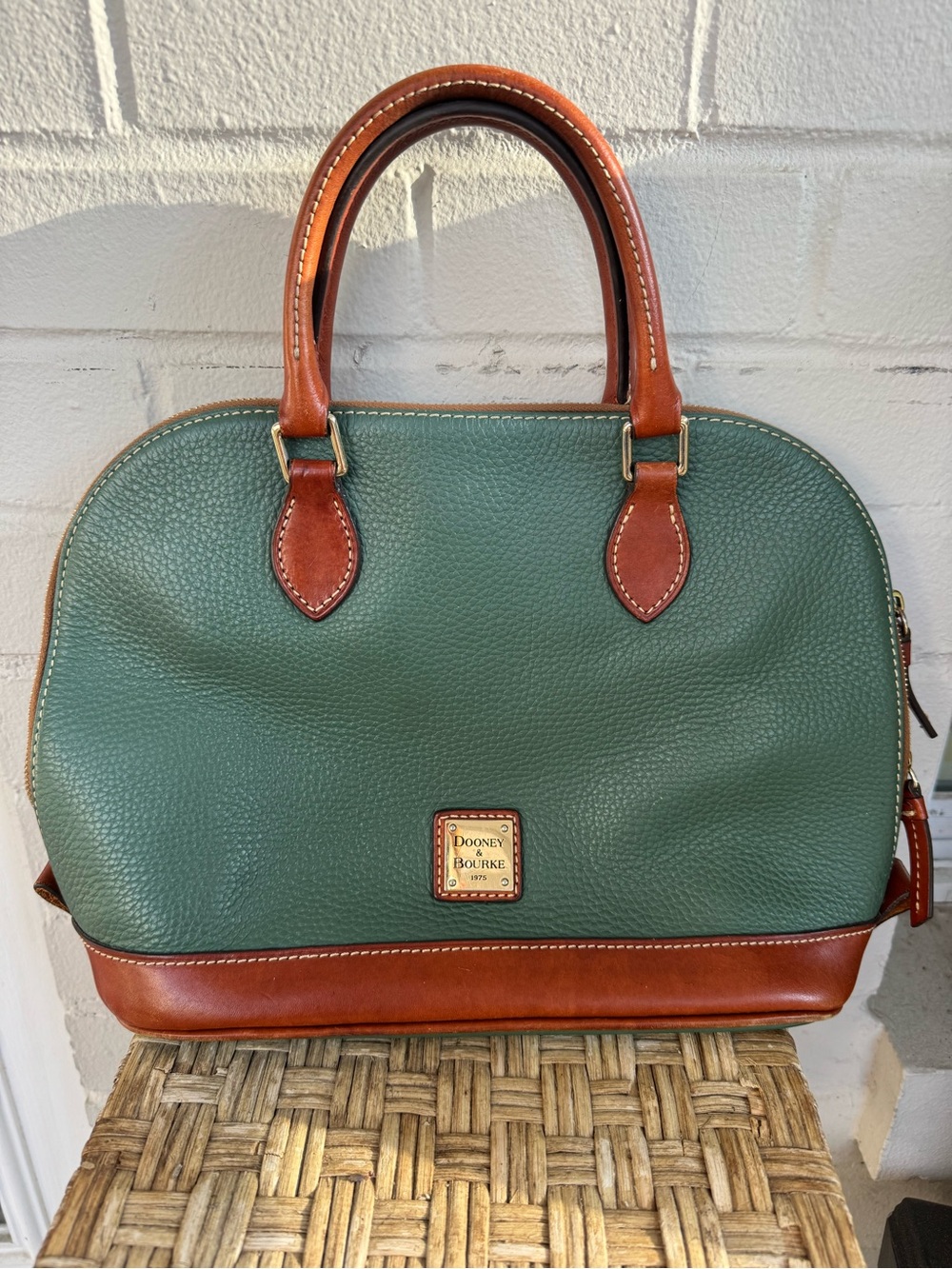 *Dooney & Bourke Green & Tan Satchel Bag Purse